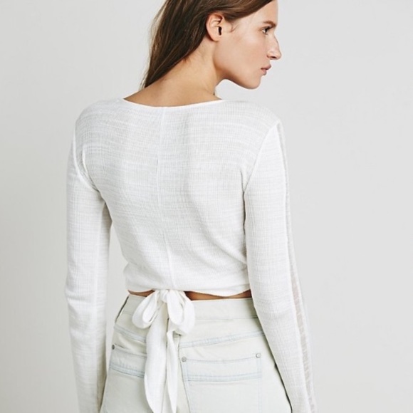 NWT Free People Nevermind Crop Wrap Top thumb holes mesh ballet We the Free - Picture 11 of 13